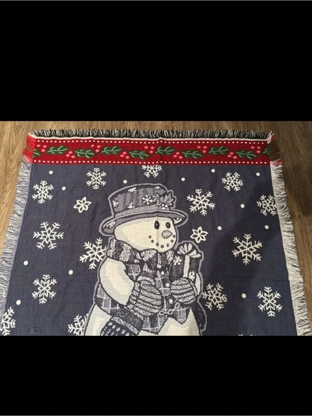Holiday Snowman Throw Blanket - Navy, Red, White